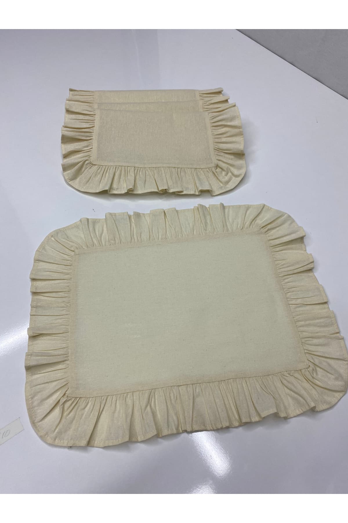 %100 Pamuklu Bej Ham Keten Fırfırlı 6' Lı Amerikan Servisi Supla Dikdörtgen 35x45 Cm