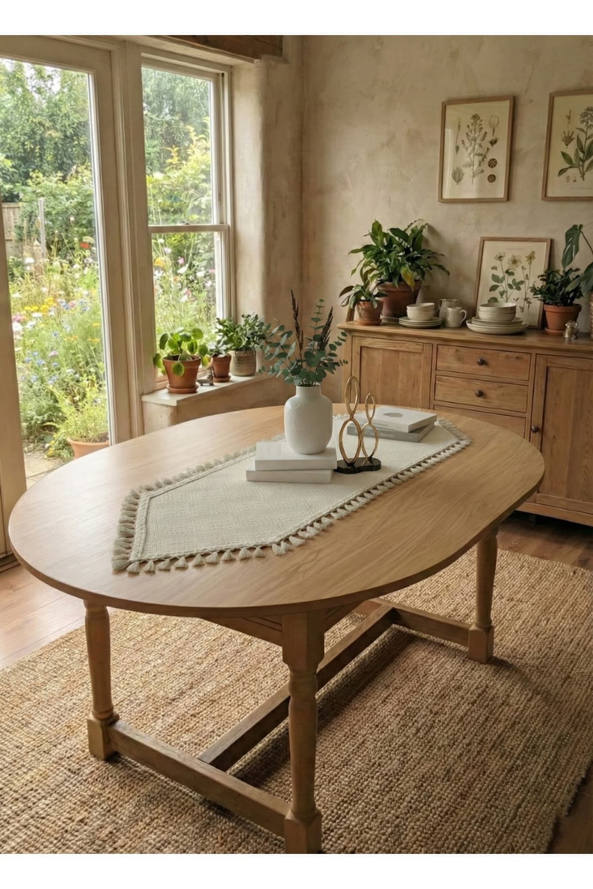 Doğal Dokulu Püsküllü Buldan Bezi Runner 40×110 cm